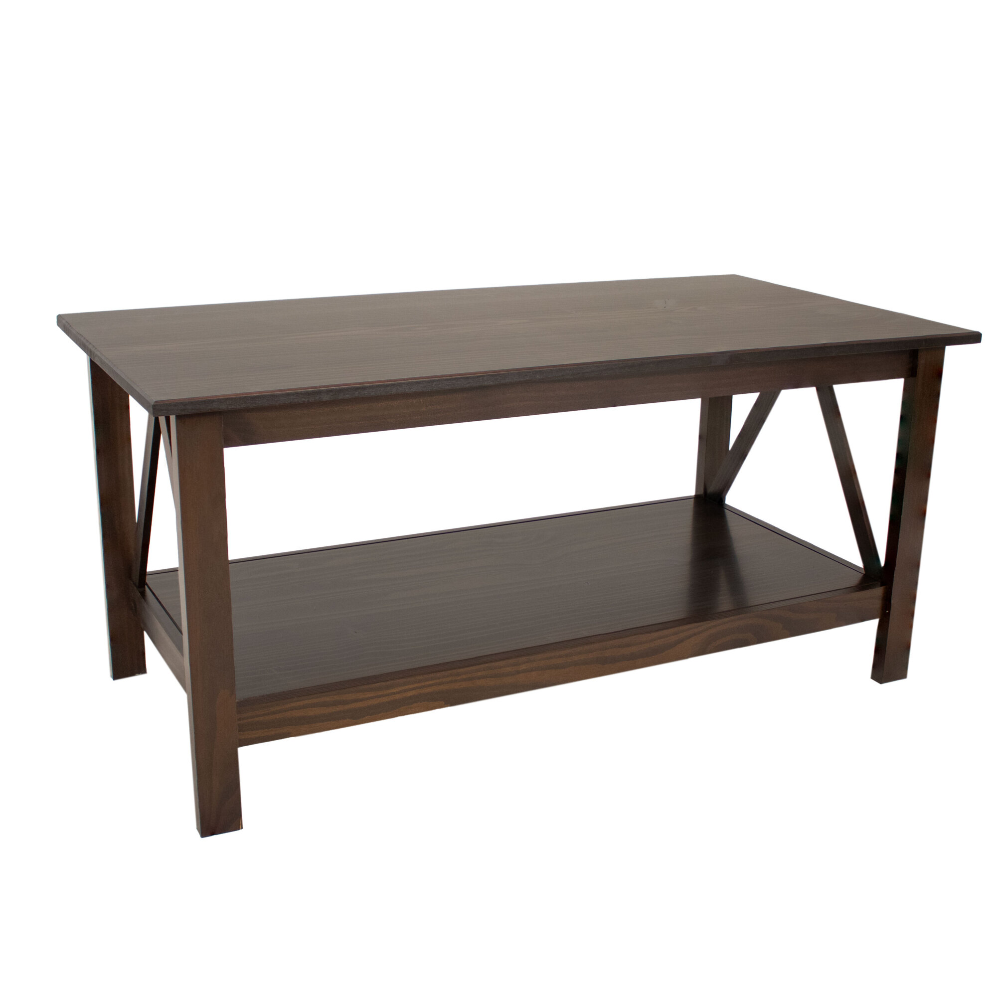 Sunnydaze Decor, Pine Coffee Table with Shelf - Brown, Width 43.5 in, Height 20.5 in, Depth 22 in, Model# AGR-790
